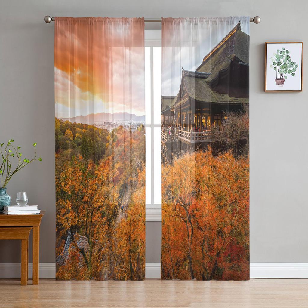 Japan Rote Sonne Geisha Frau Drache Bambus Chiffon Gardinen für Wohnzimmer Schlafzimmer Dekor Fenster Voile Tüll Vorhang Vorhänge