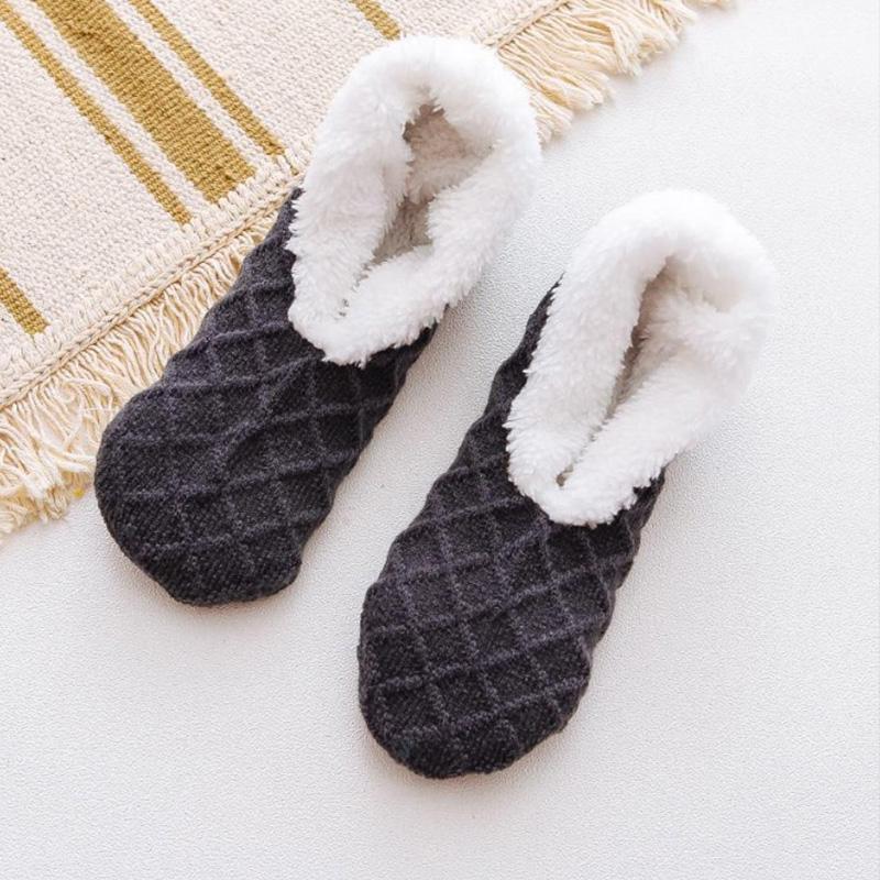 

Non Slip Plush Knitted Coral Fleece Socks No Show Socks Women Warm Solid Color Floor Socks One Size серый