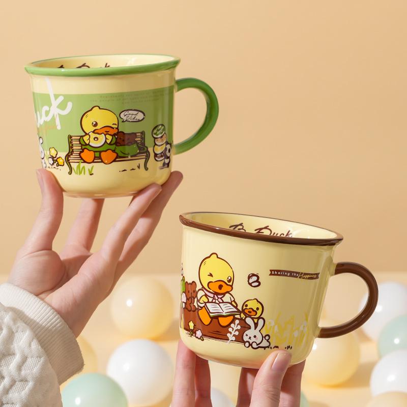Mały żółty kubek z kaczką dla dziewczynki, do biura, do domu, ceramiczny kubek na wodę, uroczy dziecięcy kubek śniadaniowy, kubek na kawę dla pary