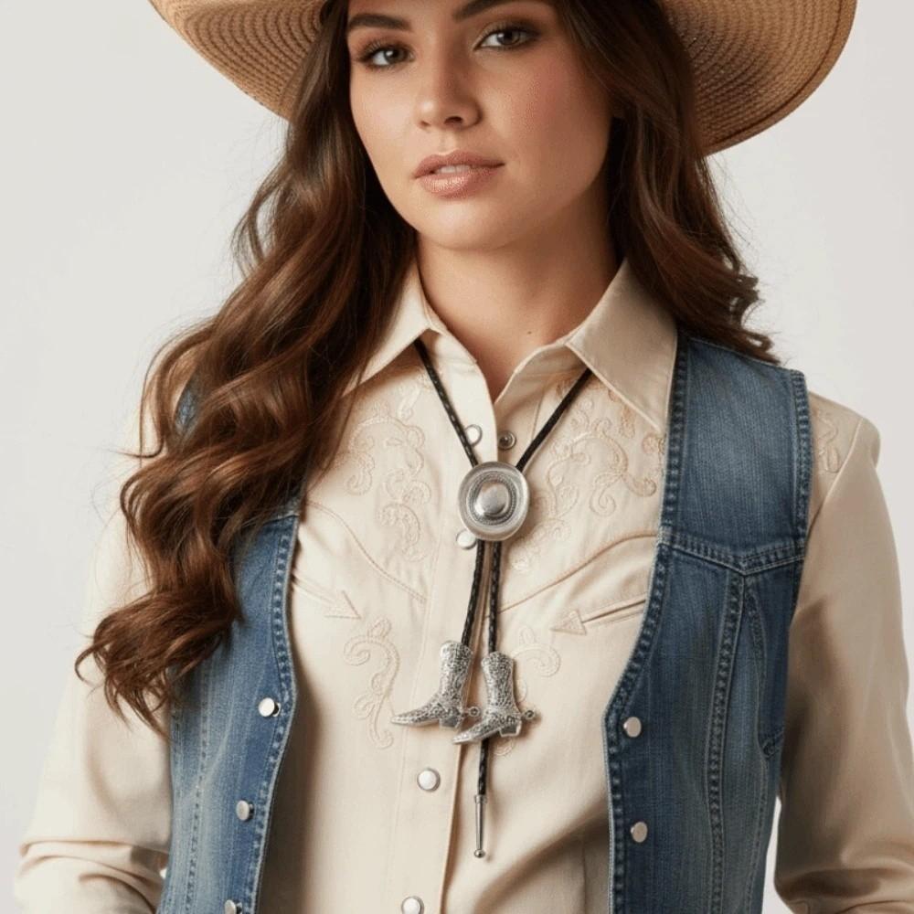 Zinc Zinc Alloy Cowgirls Shirt Neck Pendant High-end Leather Rope Tie Decor Cowboy Hat Boots Necklace Daily