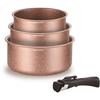 Set of 3 Saucepans - All Hobs Including Induction - - AM2366 - Ø 16, 18 and 20 Cm + 1 Removable Handle - Terracotta