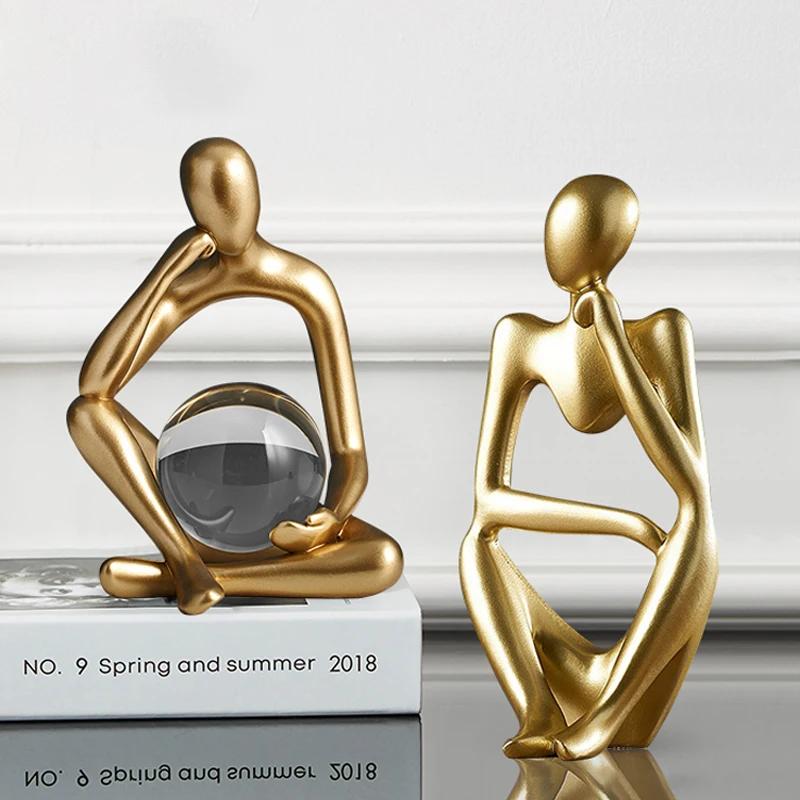 Skulptur im nordischen Stil, abstrakte goldene Figuren, Büro-Desktop-Dekoration, Zubehör, Wohnzimmer-Dekoration, moderne Wohnkultur