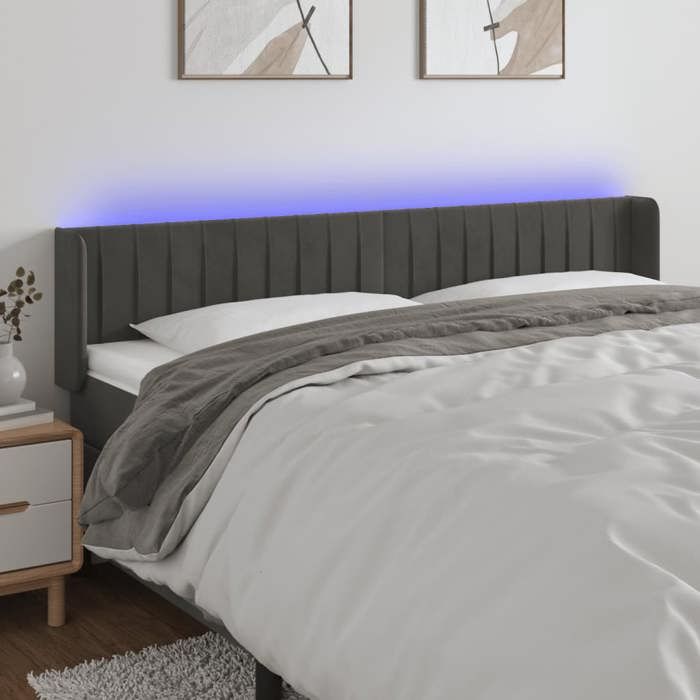 VidaXL Tête de Lit à LED Meuble de Chambre à Coucher Accessoire de Lit Double Tête de Cadre de Lit Intérieur Gris Foncé 3123529