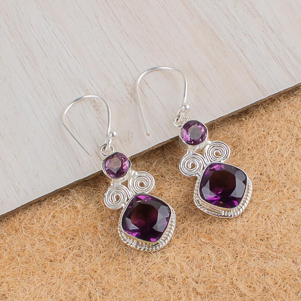 

Натуральный Аметист Драгоценный Камень 925 Стерлинговое Серебро Ювелирные Изделия Ручной Работы Серьги 1.12 EE-69-8