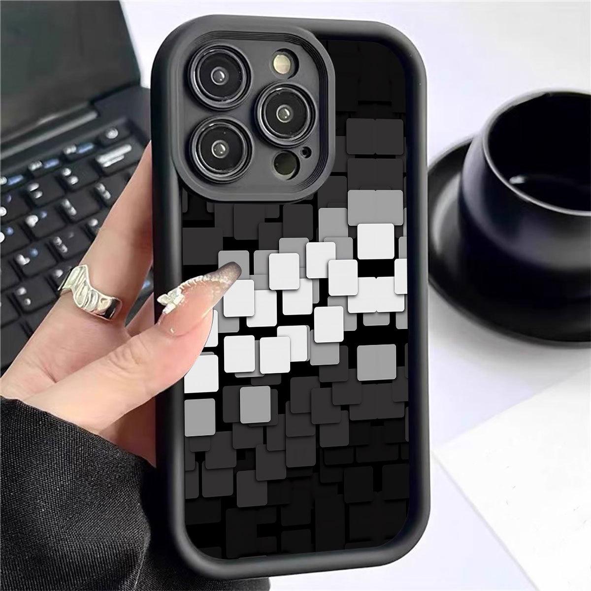 

Черно-белый клетчатый чехол для iPhone 14/15/16/17 Pro Max с канавками-лестницей Galaxy S24 PLUS/S24 Pro чёрный