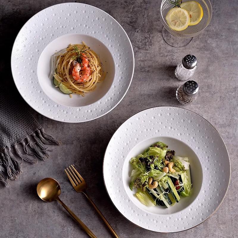 French Style White Ceramic Wide-Rim Pasta Plate