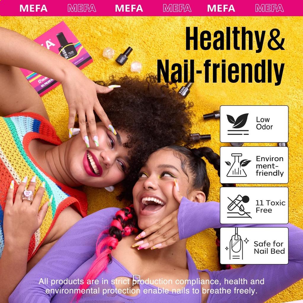 MEFA Nail Art Set 12 Colors Gel Polish UV 7ml, 6W UV Lamp, Manicure Accessories Kit, DIY Home Gifts