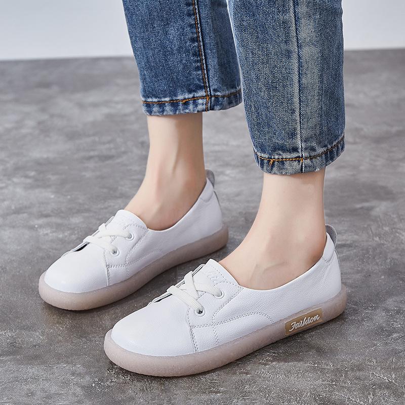 Echtes Leder Damen Schwangere Sommer Modelle Flachsohlig Rindersehnensohle Flacher Schaft Retro Mori Große Größe Einzelne Schuhe Damen