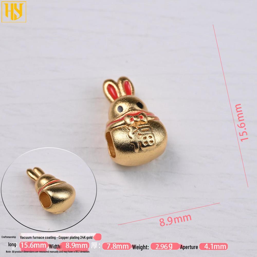 Copper-Plated Sand Gold Wealth Crab Dumpling Spacer with Lucky Rabbit Bead for DIY Jewelry Making