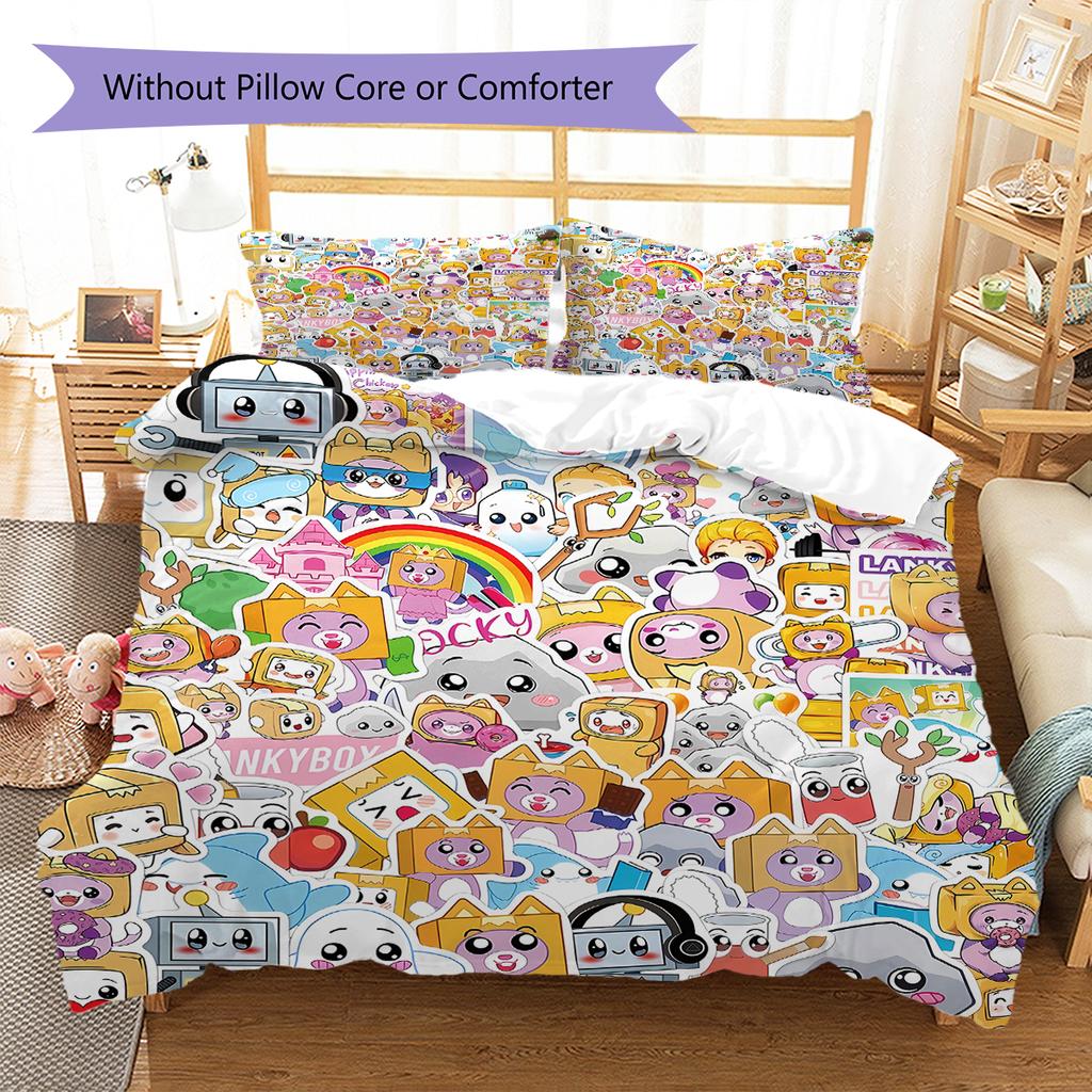 Lankybox Pattern Bedding,Quilt Set Quilt Cover Pillowcase Home Birthday Gift (1 * duvet cover + 2 * pillowcase, without core)