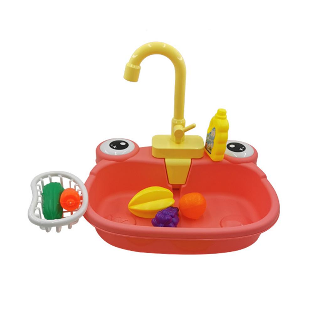 Children Simulation Kitchen Toy Cartoon Electric Water Outlet Sink Dishwasher Pretend Play Interactive Toy Washing Basin