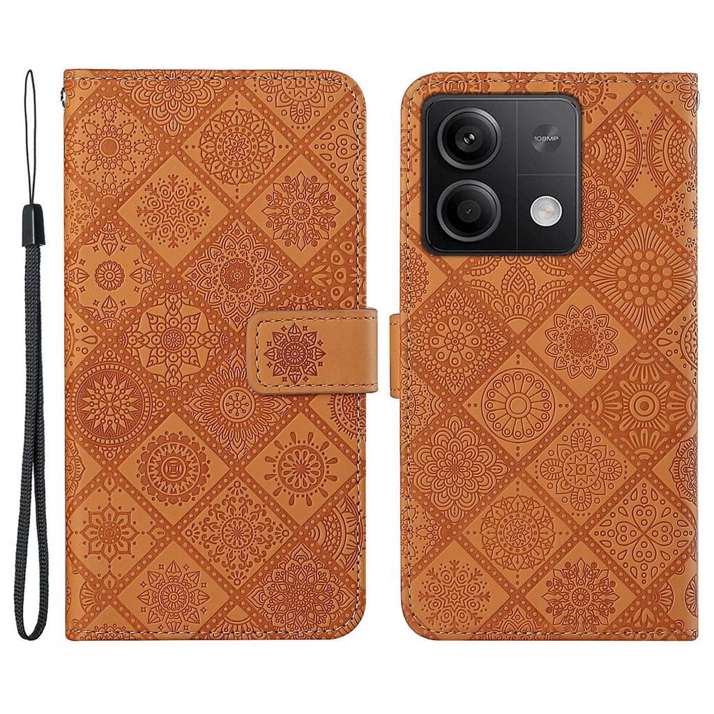 For Xiaomi Redmi Note 13 5G Phone Case Ethnic Style Imprinted Flower Pattern Leather Cover