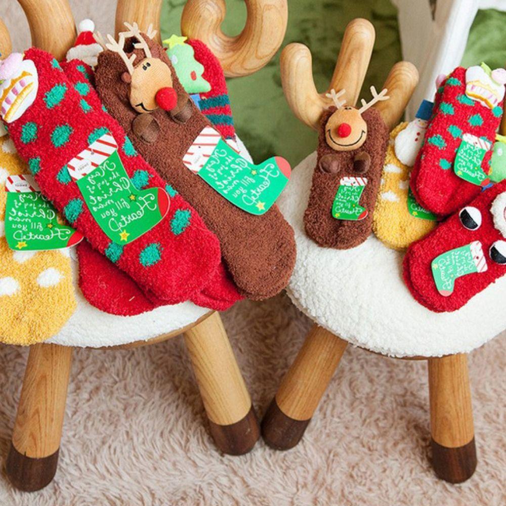 

Breathable Harajuku Cartoon Comfortable For Christmas Medium Tube Socks Female Socks Coral Velvet E