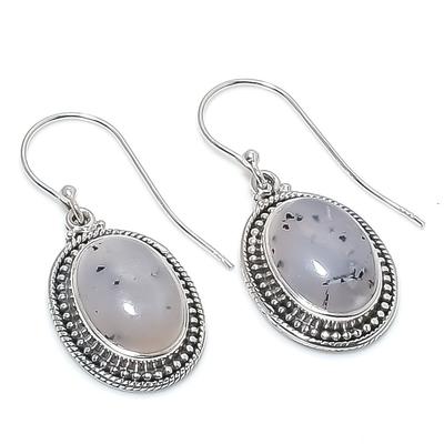 Natural Dendrite Opal Gemstone 925 Solid Sterling Silver Gift Earring 1.25" n3S41