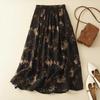 Floral Vintage Big Hem Airy Flowing Plus Lined Half-body Skirt