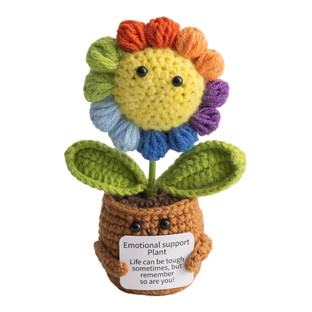 Handmade Crochet Sunflower with Card Positive Knitted Flower Inspirational Cheer Up Crochet Orange Tree Creative for Desktop