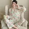 Fashion Ice Silk Thin Pajamas Women'S Spring High-End Silk Striped Cartoon Loungewear Long-Sleeved Two-Piece Set