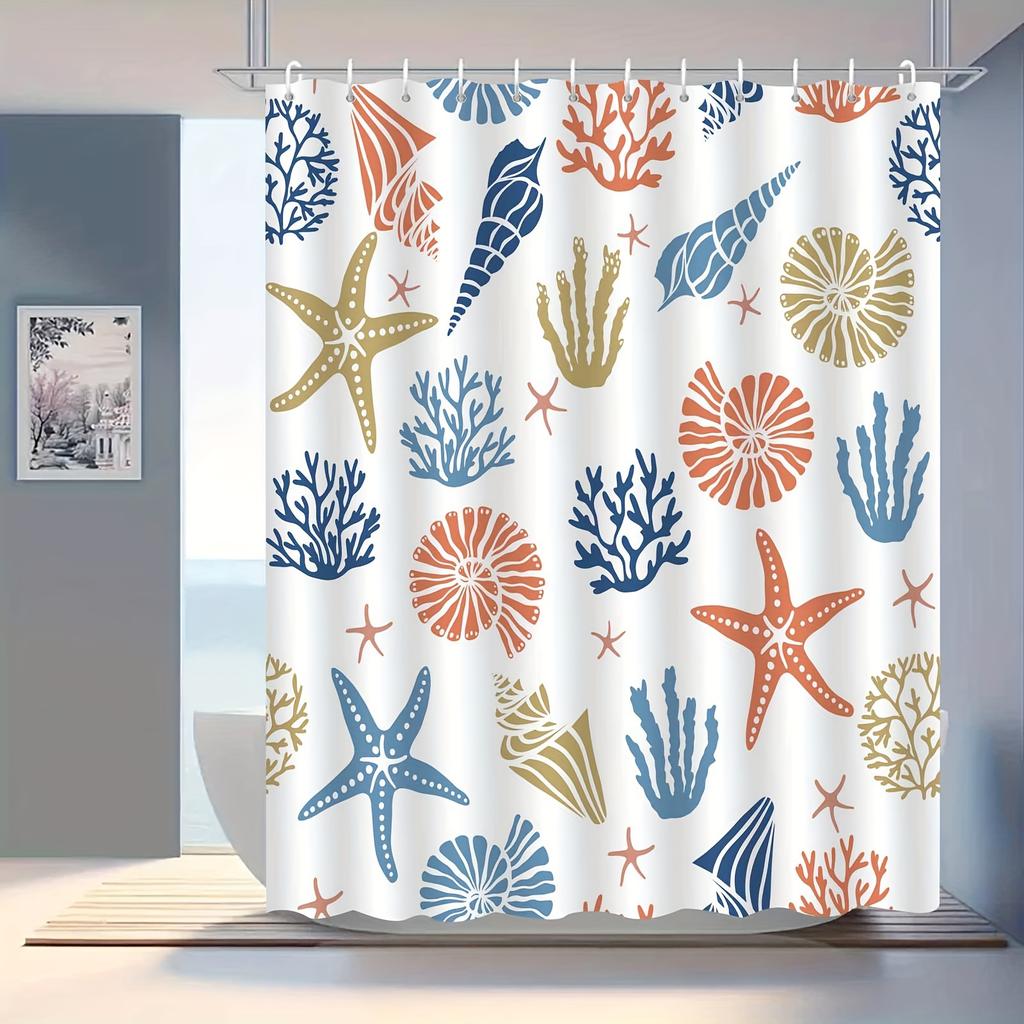 1Pc Exquisite Starfish Pattern Shower Curtain, High-End Elegant Bathroom Curtain, Bathroom Decoration Pattern
