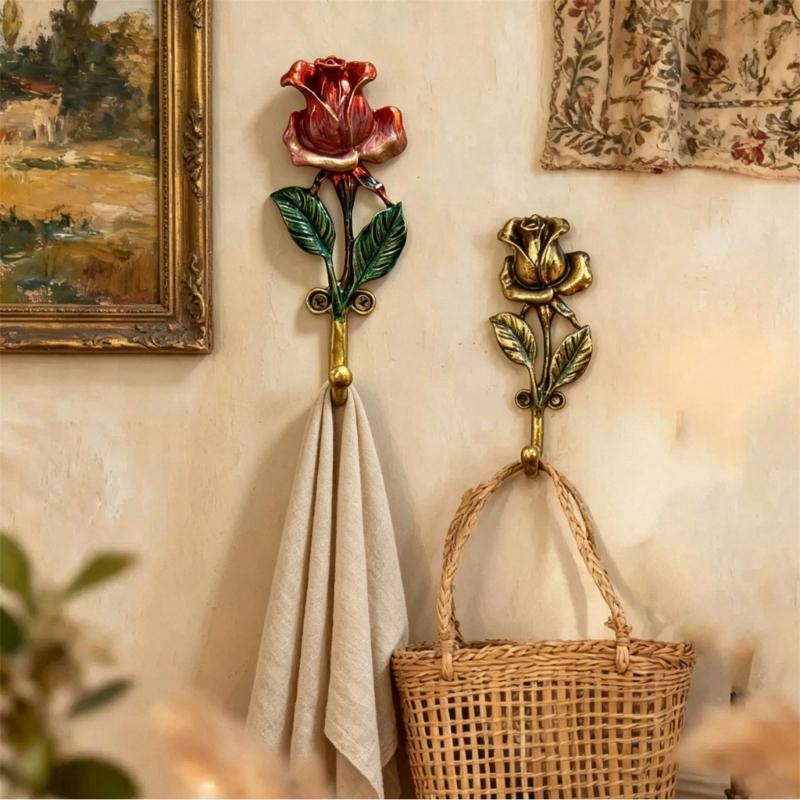 Wall Hook Hanger Metal Flower Hook with Enamel-Style Finish, Decorative Single Hook for Entryway, Bedroom, Bathroom, or Living Room