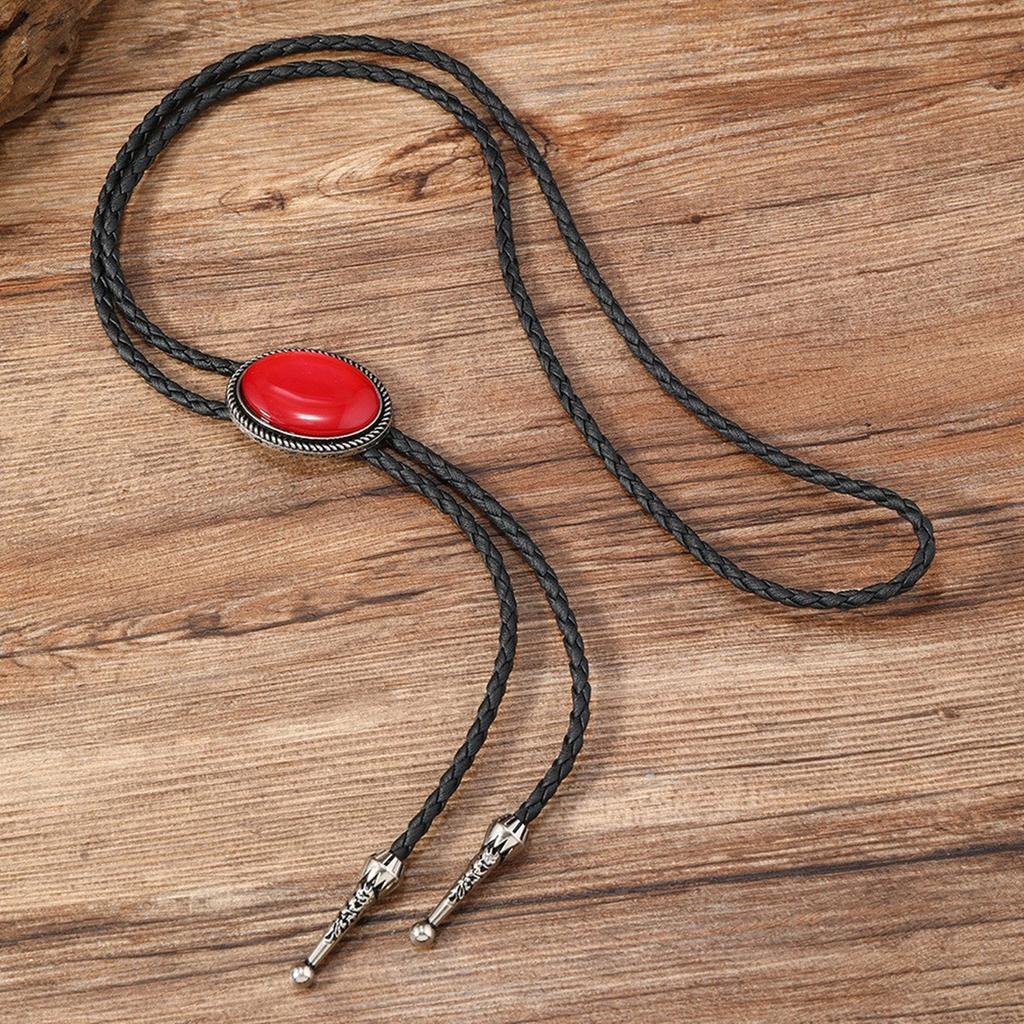 Western Cowboy Bolo Tie Gemstones Necktie Necklace Costume for Sweater American Bolo Tie Western Jewelry
