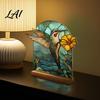 Unique Artistic Gift Stained Glass Style Acrylic Table Centerpieces Floral & Landscape Pattern Tabletop Accents Sign with Wood Base for Home