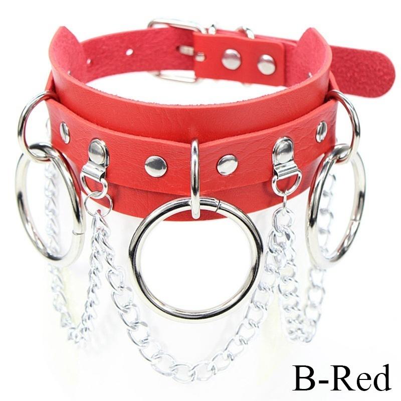 Women'S Fashion Punk Street Snap Nightclub Pu Leather Choker Metal Ring Chain Necklace Collar Rivets Goth Belt Adjustable Buckle Neck Accessories