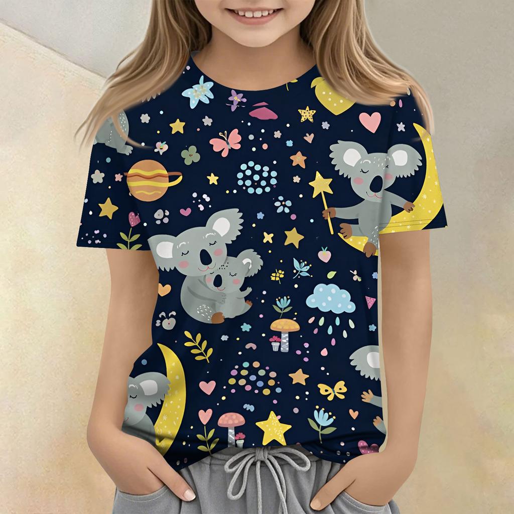 Children's Printed Round Neck Short Sleeved Casual T-shirt