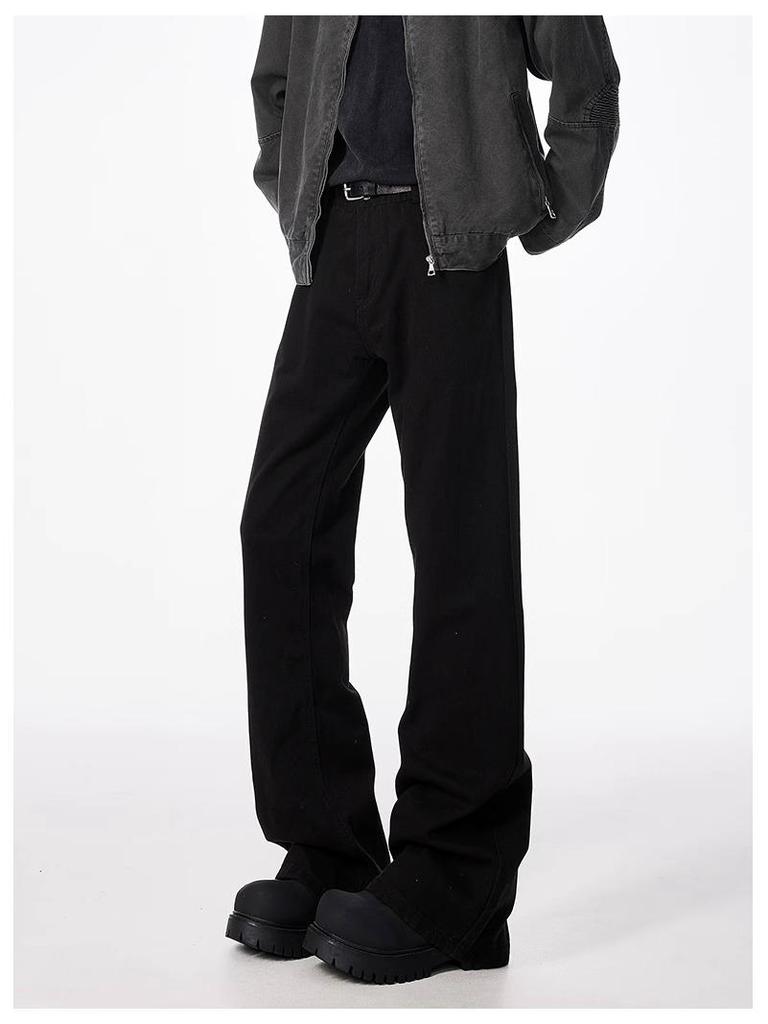 2025 Men's Black Bootcut Micro-Flared Jeans, Slim Straight Leg - Spring/Autumn Vibe