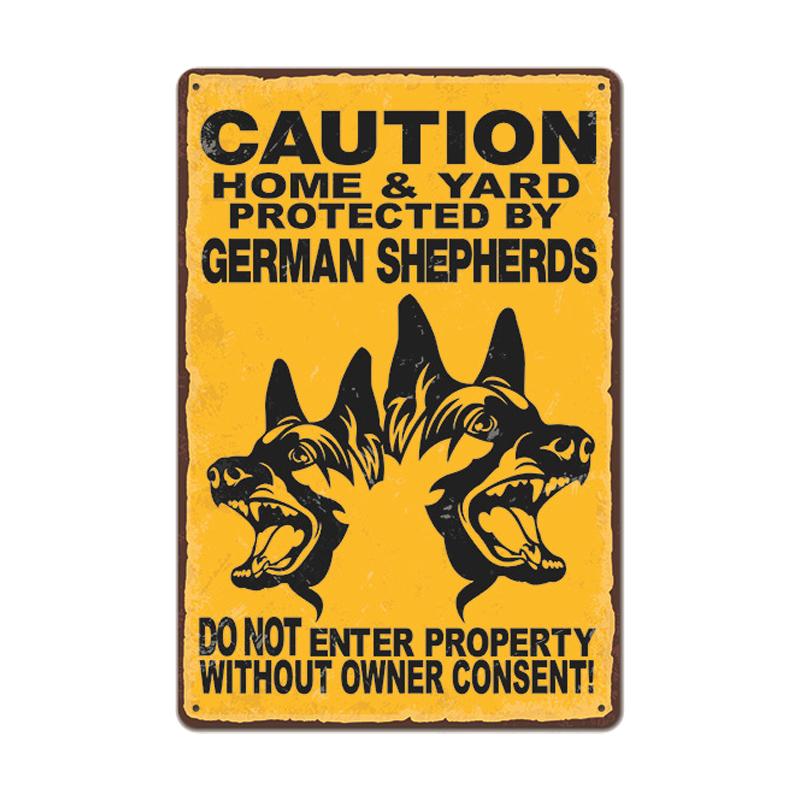 Dog Metal Tin Signs Vintage Poster Beware of Dog Retro Tin Plates Wall Stickers for Garden Family House Door Decoration