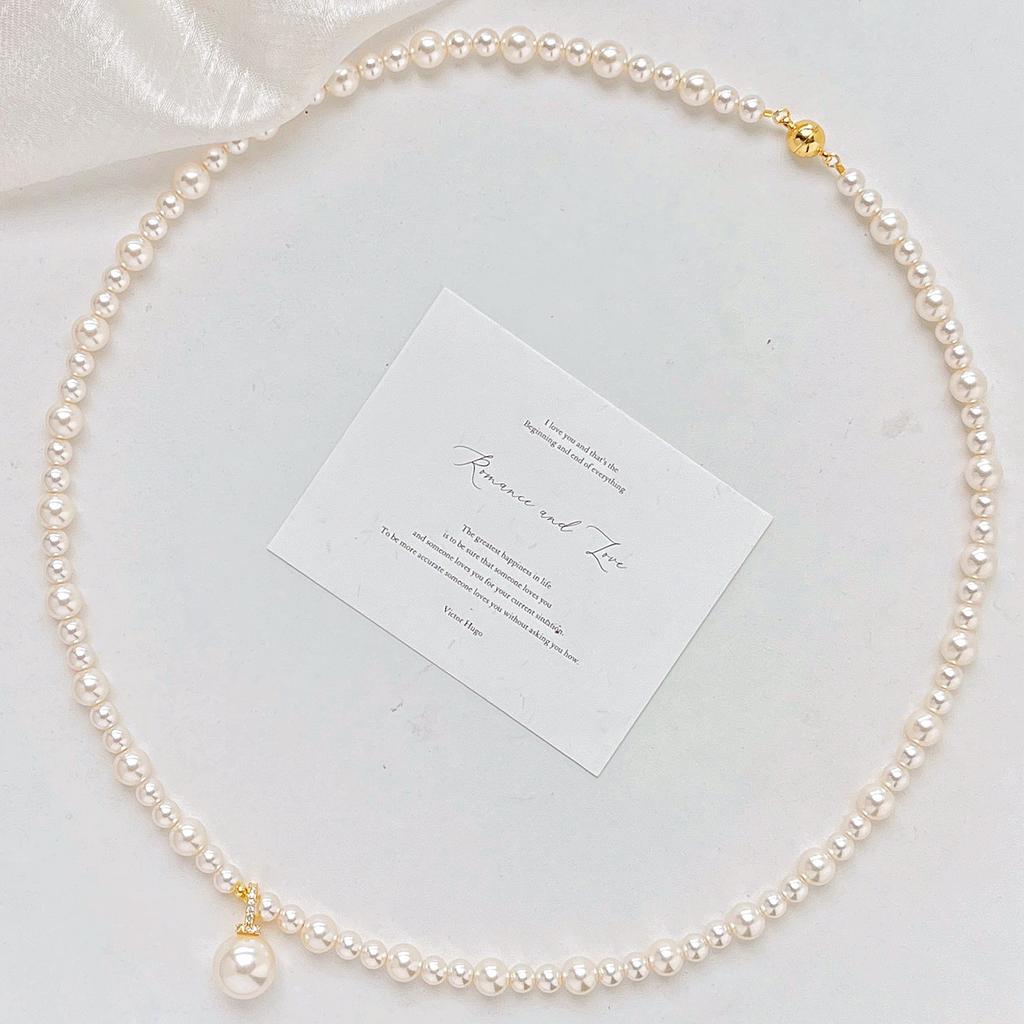High Quality 650 Warm White Shijia Pearl Maillard Wind Necklace Collarbone Chain Neck Chain Sweater Chain Women'S Pendant