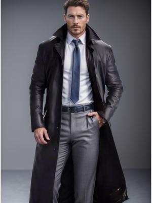 2024 Herren Frühjahr Leder Überknie Jacke mit Anzugkragen