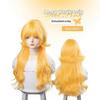 Lolita Stil Helles Gold Langes Lockiges Haar mit Pony, Simulierte Kopfhaut Natürliche Große Welle für Tägliches Cosplay synthetisch