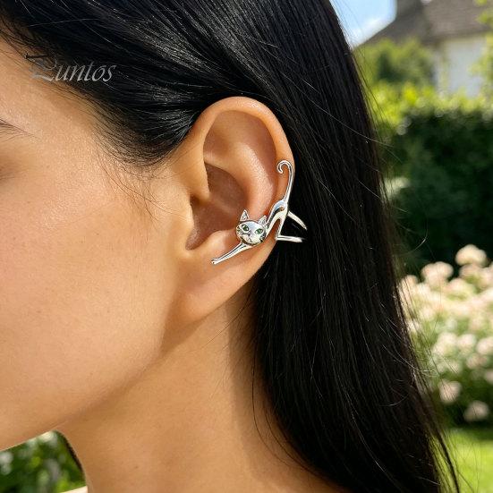 Cat Shape Ear Ornament 1 Pc Cute Cuff Earring for Women, Funny Kitten Lightweight Animal Cartilage Wrap Around Earring, Non Piercing Crawler
