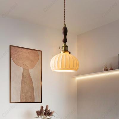 LED Retro E27 Kleine Pendelleuchte Wohnzimmer Schlafzimmer Nachttisch Pendelleuchte Keramik Messing American Nussbaum High-End Barleuchte