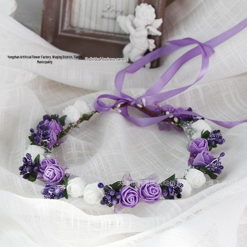 Small PE Rose Flower Headband for Bridesmaid Photography and Decoration