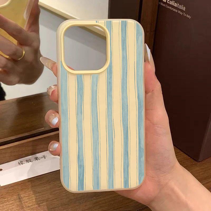 Fresh Blue Striped Phone Case for iPhone 17 16 15 14 13 12 11 Pro Max XS X 7 8 Plus SE 2022 16E 2 In1 Creative Design Back Cover