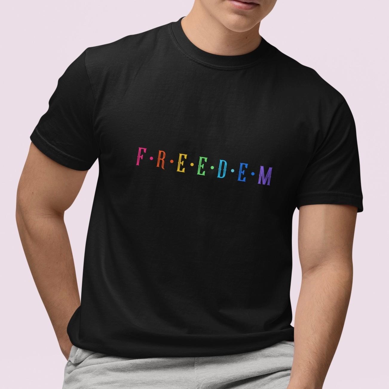 Freedom Rainbow Letter T-Shirt Minimalist Graphic Tee Unisex Casual Top Gift S