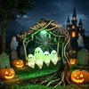 Creative Holiday Gift for Home Glowing Ghost On Swing Resin Yard Decor, Weatherproof Halloween Outdoor Garden Ornament with Gothic Style Ornaments