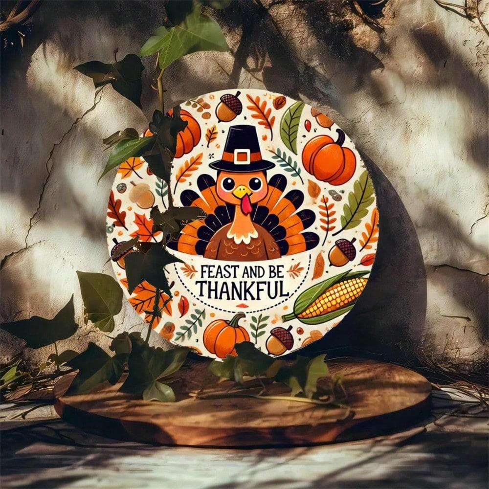 

Vintage Metal Round Sign 8 Inch Autumn Thanksgiving Wall Decor Turkey Farmhouse Tin Sign For Home Cafe Office Holiday Gift 20x20 разноцветный