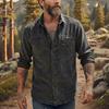Men's Casual Workwear Denim Shirt Solid Color Washed Button Up Long Sleeve Shirt with Dual Chest Pockets