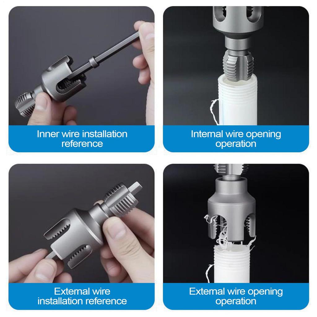 PVC Pipe Threading Tool 3/4 Pipe Threader External Internal Cutter 1/2 & 3/4 Dies For Water Tube Electric Drill Garden Hose Home