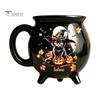Kaffee Milch Heiße Schokolade Tasse Halloween Hexe Kessel Tasse, 350ml Vintage Gotisch Dreibeiniger Zaubertopf, Tasse für Schwarze Katze Keramik Haus Und Büro Dekoration Drei