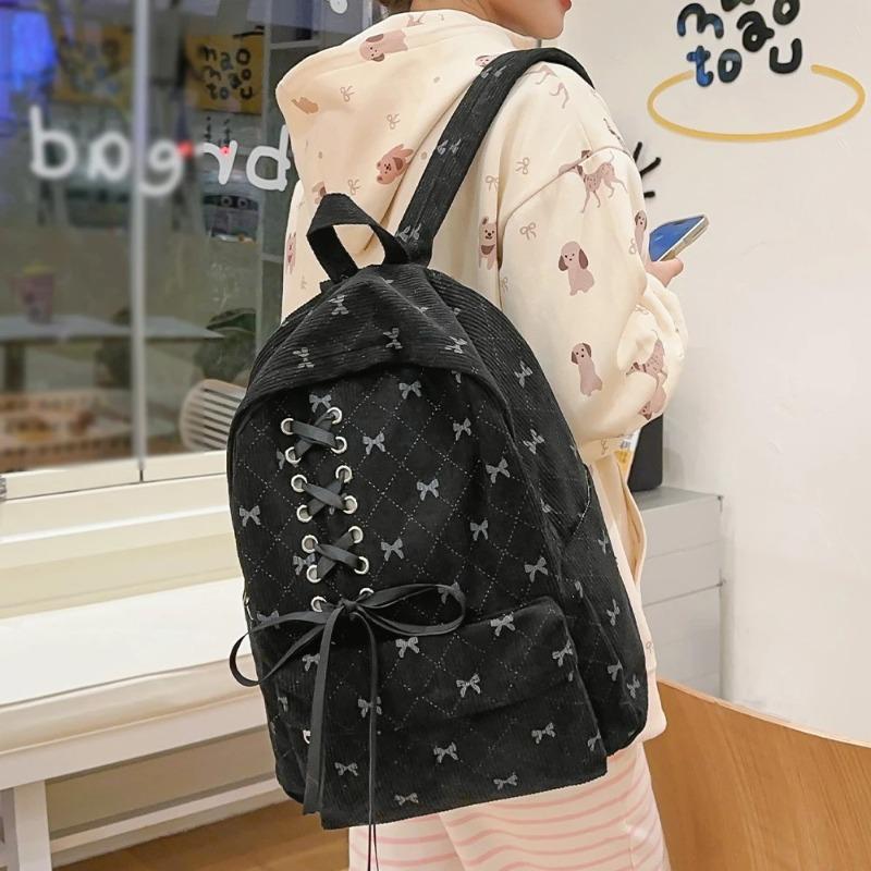 Χαριτομένο Σακίδιο από Κορδουάνι με Σχέδιο Φιόγκου Καθημερινό Casual Σακίδιο για Γυναίκες Ελαφρύ Σχέδιο με Κορδόνια Ιδανικό για Σχολείο Ταξίδια Μετακίνηση και Μοδάτες Εμφανίσεις