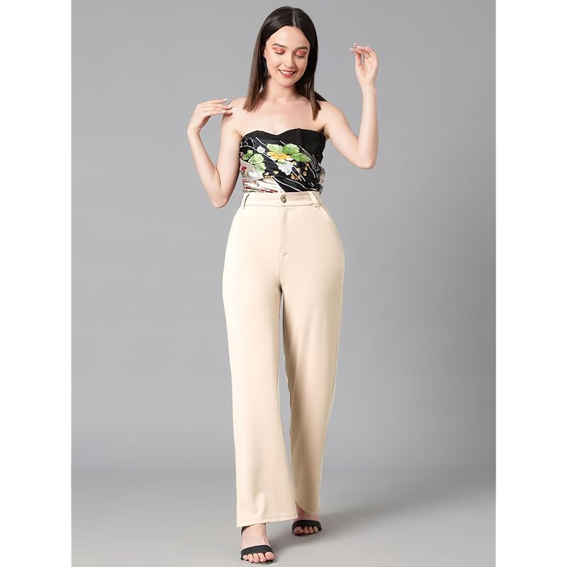 KOTTY Womens Cotton Blend Straight Fit Trousers 34 бежевый