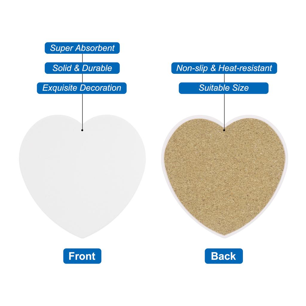 Absorbent Coasters White Marble Heart Shape Coaster with Cork Backing Non-Slip for Home Office 43inches