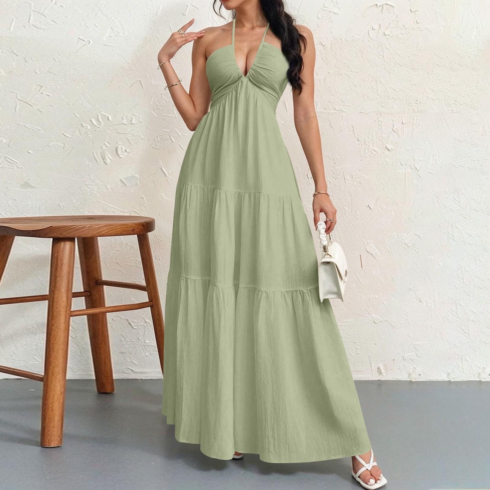 

Women s Halter Neck Maxi Dress Spaghetti Strap Flowy Beach Dress XXL світло-зелений колір