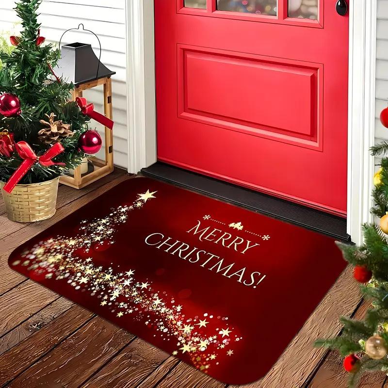 1PC VIKAMA Christmas Doormat Semi-circular Welcome Mat Anti Slip Wear-resistant Carpet for Living Room Bathroom Kitchen Tapete
