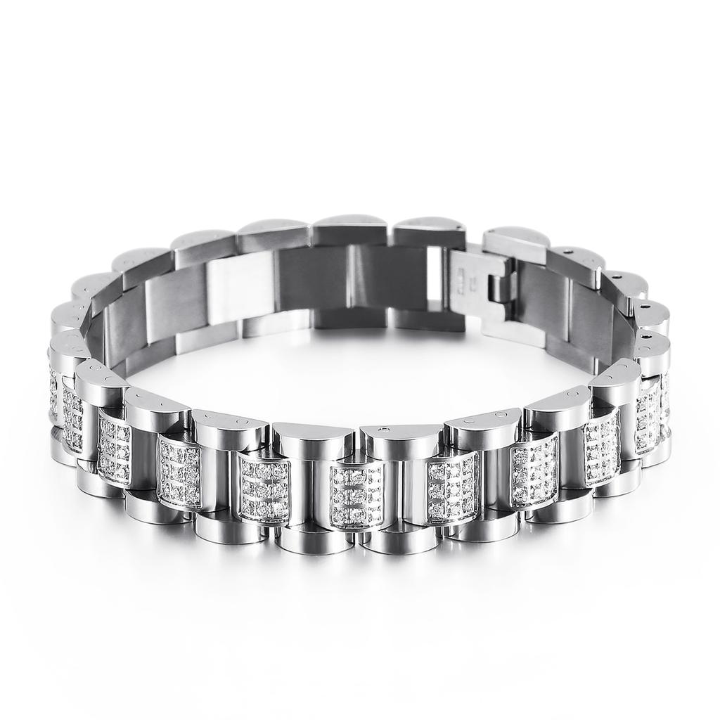 Hip Hop High Quality Zircon Men Biker Bracelet Titanium Steel Shiny Chunky Chain Bracelets Class Party Jewelry Male Gift