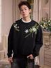 Guochao Herr Vinter Sammet Broderad Huvtröja - Ny Kinesisk Stil Harajuku Rund Hals Topp