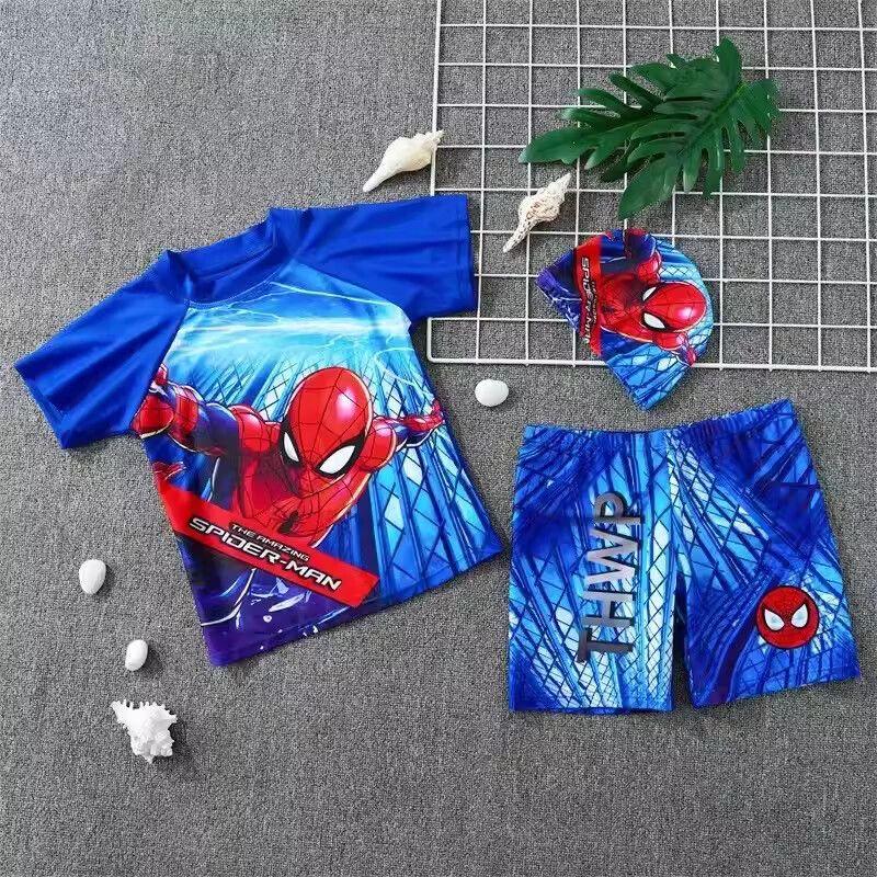 Boys' Cartoon Character Swimsuit Set with Hat